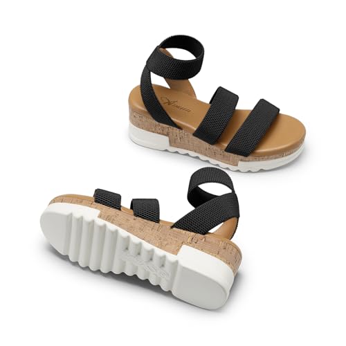 Image of Athlefit Women's Platform Wedge Sandals Summer Open Toe Elastic Ankle Strap Casual Flatform Sandals