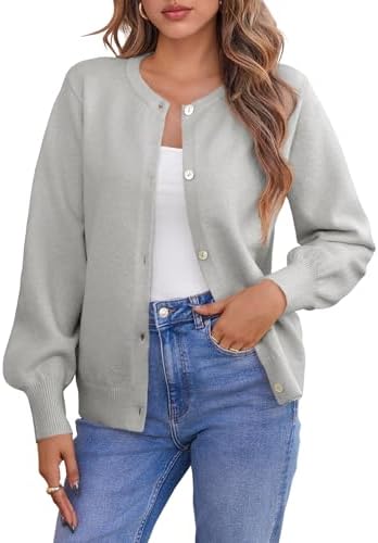 Saodimallsu Womens Button Down Cardigan Sweaters Crew Neck Long Sleeve Open Front Loose Fall Soft Knit Sweater Coats