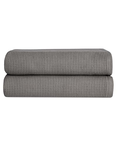 Cozy Earth Waffle Bath Sheets - 60% Cotton 40% Viscose from Bamboo Bath Sheets 40 x 65 Inches - Soft & Absorbent Terry, Reversible Mini Textured Waffle & Weave Pattern - 2 Pack