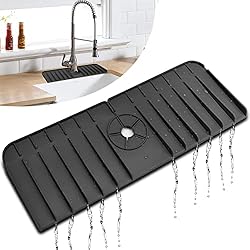 Grifo Fregadero Gotea Alfombrilla de silicona para grifo, bandeja de recogida de goteo, protector de goteo para cocina, baño, tapete de fregadero, tapete de secado de platos, soporte de esponja (negro)