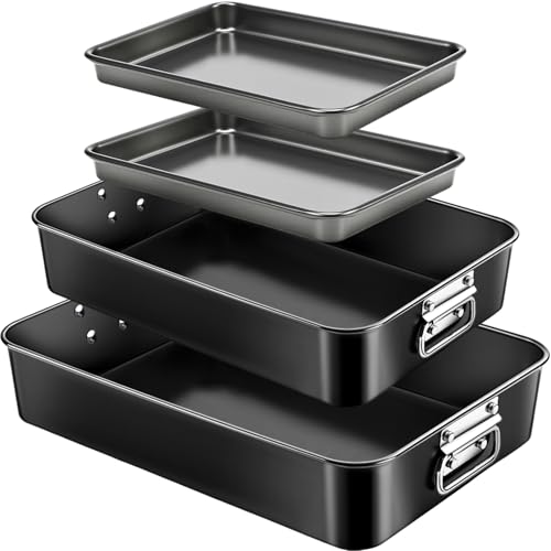 Acellegic 4 Pcs Deep Lasagna Baking Pan for Oven, 16/13.8/10 Inch Baking Dishes for Oven, Roasting Pans with Stainless Steel Handles, Heavy Duty Bakeware for Cake and Brownie by Acellegic - Used condition - US$32.17