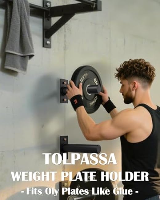 Weight Plate Holder - 330LB Capacity Wall Mounted Weight Plate Rack for 2 Olympic Plates, Weight Plate Storage with Protective Rubber Pads, Heavy Duty Steel, Space Saving Home Gym Storage