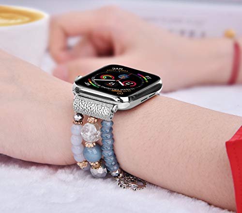 V-Moro Beaded Bracelet Compatible With Apple Watch Band 40Mm/38Mm/41Mm Series 8/7/6/Se/5/4 Women Fancy Dressy Handmade Elastic Stretchy Watch Strap Iwatch Bands Replacement Wristband Series 3/2/1(Gray) #TOP4