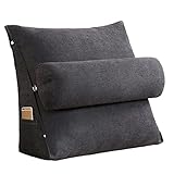 Respaldo de sofá Cama con cuña para Lectura, Almohada para Leer y Ver televisión, cojín de cuña para la Espalda con Almohada de Cuello Ajustable para Libros, Juegos o Mirar televisión, Gris
