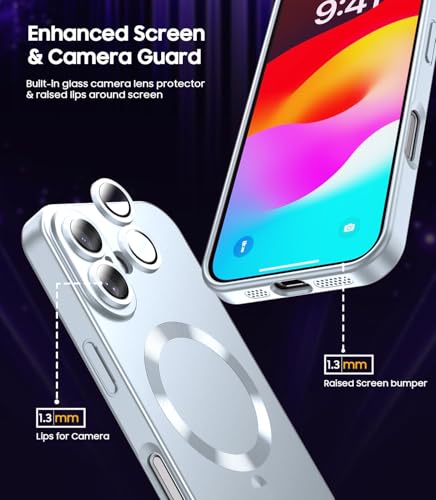 Image of DIZORO Magnetic Case for iPhone 16 Case [Compatible with MagSafe][Built-in Camera Lens Protector] Slim Soft Silicone Bumper Shockproof Metallic Luster Back Cover Phone Case (Sierra Blue)