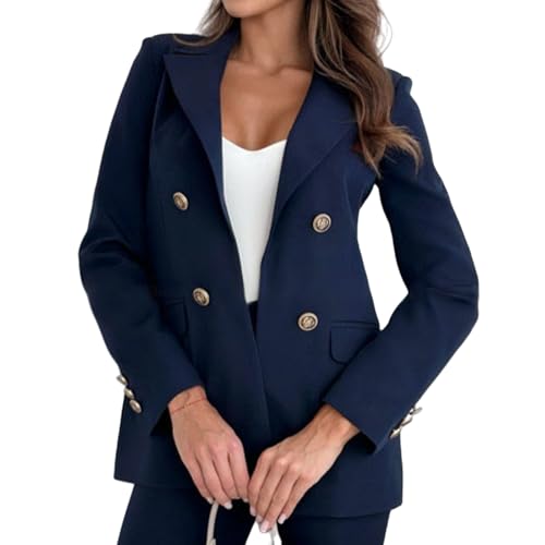 Business Blazer for Women Casual Lapel Double Breasted Suit Jacket Fall Long Sleeve Work Offiice Long Coats Blazers