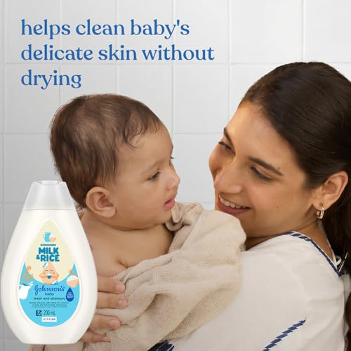 Image of Johnson's Baby Nourishing Milk & Rice Wash & Shampoo 200 ml | 2‑in‑1 Gentle Cleanser for Newborn Hair & Skin | All Skin Types Including Sensitive Skin | With Milk Protein, Rice Extracts & Multivitamin Complex | No More Tears Formula | No Added Parabens, Dyes, Sulphates & Pthalates | Hypoallergenic & PH Based Formula