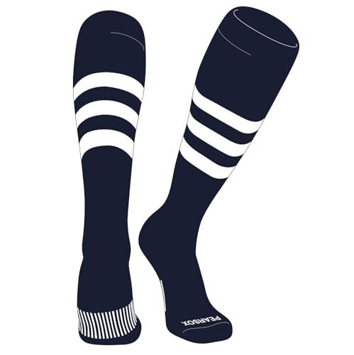 PEAR SOX Striped OTC Baseball, Softball, Football Socks (A) Navy, White