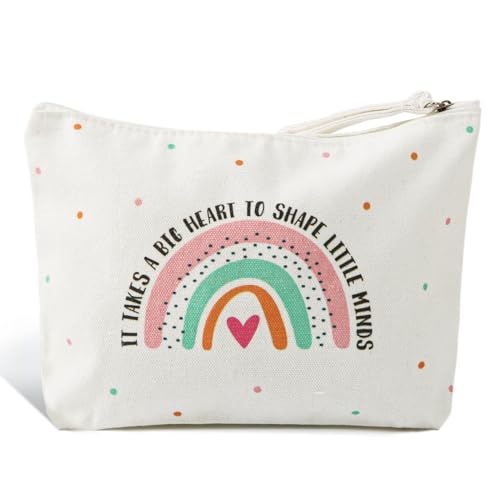 COLOFALLA Christmas Teacher Gifts for Women Pencil Case Stationary Make Up Bag Thank You Nursery Teachers Gift It Takes A Big Heart to Shape Little Minds (Rainbow)
