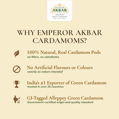 Image of Emperor Akbar Alleppey Whole Green Cardamom 8mm | 1Kg | Long-Lasting Aroma | GI Tagged | Antioxidant-Rich Spice for Tea & Cooking | Premium Export Quality Elaichi | Kerala Cardamom | Pack of 1