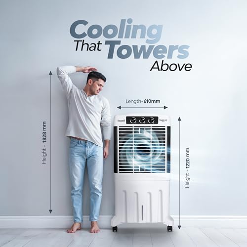 Image of SUMMERCOOL Nexia 95Ltr Desert Air Cooler for Home | High Speed Fan | 35ft powerful air throw | Inverter Compatible | HoneyComb | Collapsible Louvres| 1 year warranty | White