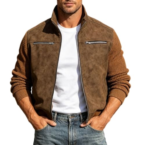 Chaquetas de gamuza sintética para hombre abrigo de punto gofre cortavientos