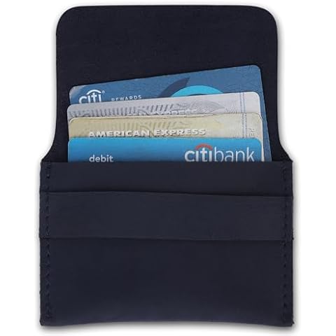 CestAntiQ, Leather Card Holder | Distressed leather Business Card Holder | Credit Card Wallet for Men or Women for your pocket or purse (Blue) Cover