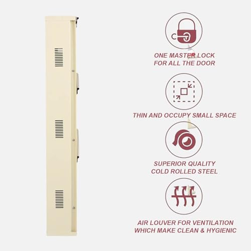 Image of Metal Shoe Rack Wall Mounted for Home with Central Locking |3 Door 20 inch Wall Mounted Metal 6 Pair Shoe Rack Cabinet | Pre-Assembled Rack Shelves | 3 Year Warranty (Ivory)