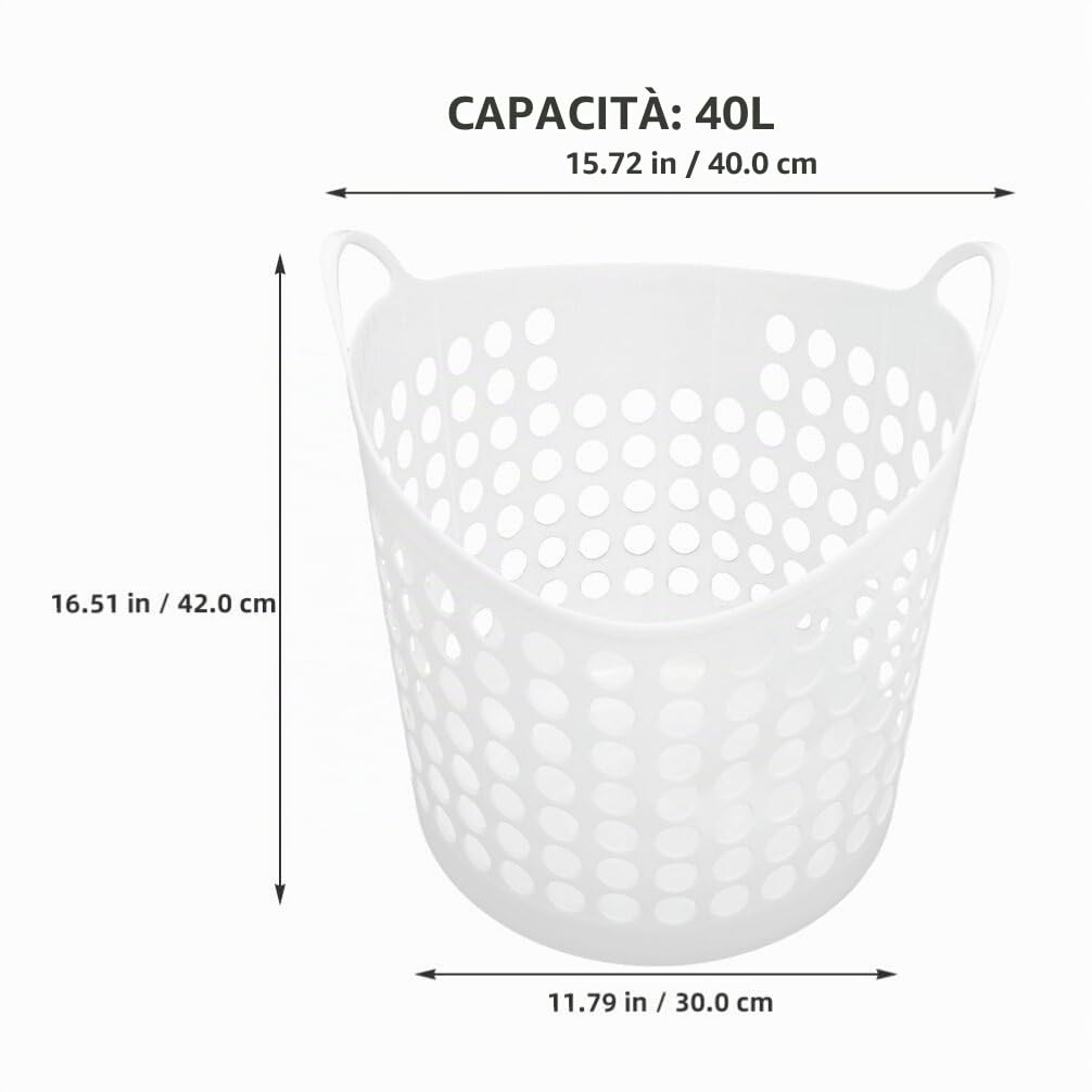 Ciieeo Cesto Portabiancheria Sporca in Pe Bianco 40l Design Unico Forato che Previene gli Odori, per Soggiorni e Bagni