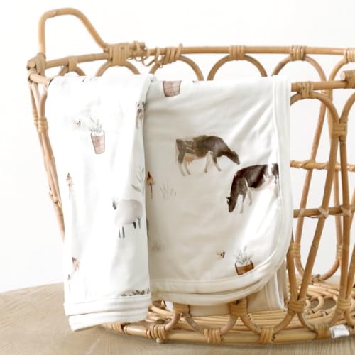 Image of GRSSDER Super Soft Stretchy Jersey Knit Swaddle Blankets for Baby Girls and Boys, Double Layer Receiving Blankets 34 x 44 Extra Large for Swaddling, Farm Animals