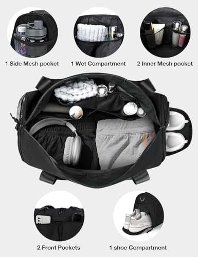 Vuudh Gym Bag with Ventilated Shoe Compartment - Travel Duffel Bag with Wet Pocket, Spacious & Durable for Fitness, Travel, and Weekend Trips(Blcak)4