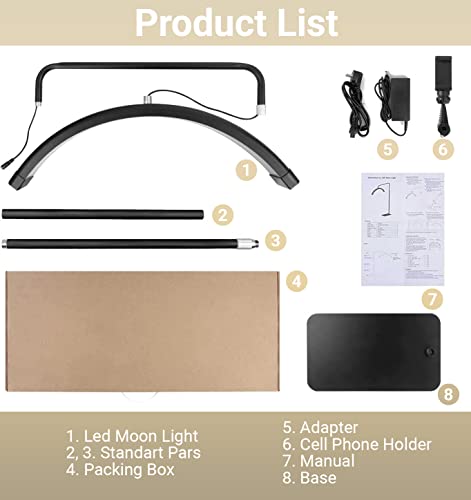 Toyshi Eyelash Led Floor Light, Half Moon Lamp For Lash Extension, Lighting For Beauty, Skincare, Lashes, Eyebrows, Filming Content Creation (Black) #TOP4