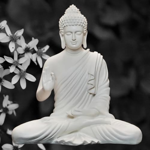UAG Exports Resin Meditating Sitting Buddha/Buddh/Gautam Buddha Statue/Lord Buddha Showpiece Idol/Figurine/Murti for Living Room, Gifting, Home & Office Decor, Decoration (15 inches/38 cm) (White)