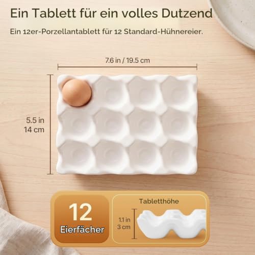 Flexzion 12 Eier Keramik Eierhalter, 12 Porzellan Eierablage Aufbewahrungsbox rutschfeste Eierplatte Eierhalter Eierträger Eierbox für… – Ansicht 6