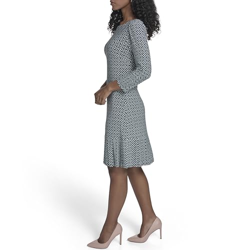 Image of Tommy Hilfiger Women's 3 /4 Sleeve Crew Neck Double Ruffle Hem Jersey Shift Mini Dress