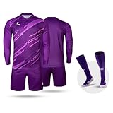 KELME Padded Soccer Goalie Jersey Goalkeeper Shorts, Youth Matching Uniform Long Sleeve Bundle, Adult Keeper Kit Shirts Pants Socks Futsal Set Women Purple Small