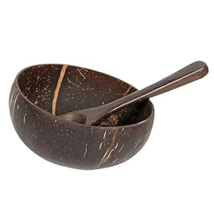 MLWSKERTY Natürliche Kokosnussschüssel mit Holzlöffel