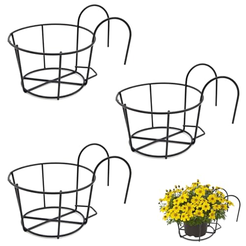 TiciKim 3 Pièces Paniers Suspendus pour Jardiniere Balcon Supports de Pot de Fleur en Métal Panier Suspendu pour Balconnieres Extérieur, Convient pour...