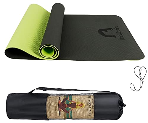 Image of Bodylastics Yoga Mat for Men and Women with Carry Bag TPE 6ft x 2ft x 6mm Large Size Anti Slip & Anti Tear Workout Mat