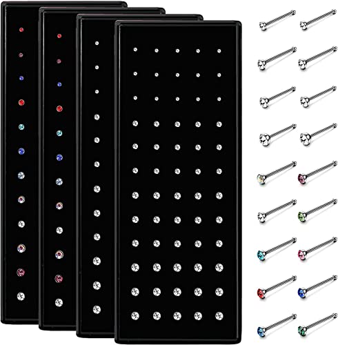 JeweBella 240 Stück Nasenpiercing Stecker für Damen Herren Chirurgenstahl CZ Nasenstecker Knorpel Helix Tragus Conch Piercing Schmuck 1.5mm, 2mm, 2.5mm Cover