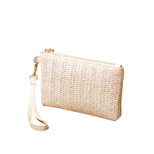 FOVAOK Bolso de mano de moda para mujer, monedero tejido de paja para mujer, monedero de playa para el día a día, crema, Talla única