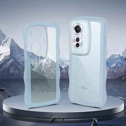 OPPO Reno11 A ケース ブルー ウェーブ TPU波状のバンパー 半透明 スマホケース かわいい うねうね オッポ Reno11A ウェーブ デザイン 可愛い 韓国 女性用 薄型 人気 おしゃれ 耐衝撃 ストラップホール付き(ブルー)