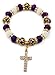 Nazareth Store Deep Purple Crystal Beads Wrist Bracelet Catholic Cross Bangle Elastic | Handmade Rosary Bracelet from Holy Land