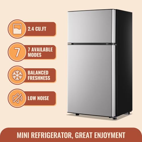image for DEMULLER 2.4 Cu.ft Mini Fridge with Double Doors Silver Small Refriger