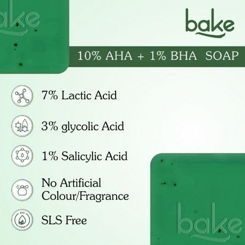 Image of BAKE 10% AHA + 1% BHA Scrub Treatment Soap with Lactic Acid, Glycolic Acid, 1% Salicylic Acid | For Clogged Pores, Exfoliation, Strawberry Skin & Bright Underarms | Soap for Women & Men | 100g x 3 (Pack of 3)