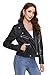 Fahsyee Damen Lederjacke, Kunstlederjacken mit Reißverschluss, kurze PU-Motorradjacke, schmale Bikerjacke, enganliegende Slim-Fit, Schwarz, Größe L