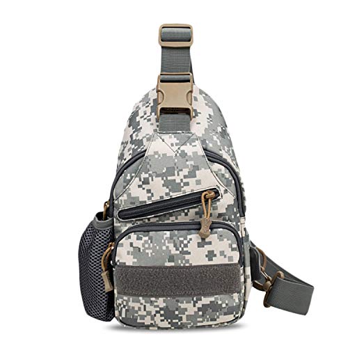 FANDARE Zaino Monospalla Tattico Militare,Unisexe Borsa a Tracolla, Uomo Militare Borsa Sportiva Molle Pouch Tattico, Stile Militare per Trekking/Ciclismo/Libri/Viaggio/Sports/Alpinismo Grigio Camo