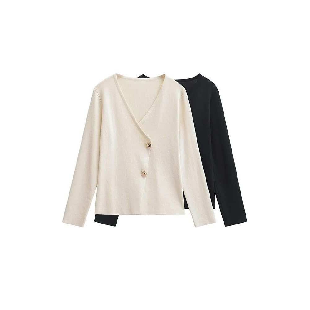 ZBDP - Chaqueta de punto para mujer, cuello en V, diseño asimétrico, suave