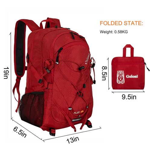 Goloni 45L Hiking Backpack Lightweight Foldable, Waterproof Camping Backpack with Rain Cover & Hiking Pole Mat Carrying  - Additional View