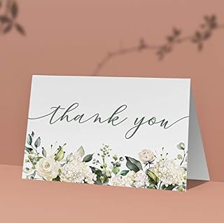 Floral Thank You Cards with Envelopes, Cream and White Flowers, Pack of 10, A6 Folded, Tent Fold Cards for Wedding, Anniversary, Baby Shower, Birthday, Funeral