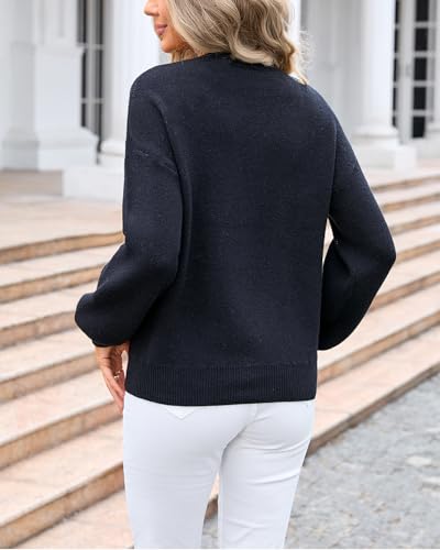 Image of Women's Cute Bow Print Sweater Crewneck Loose Long Sleeve Pullover Knitted Jumper Top