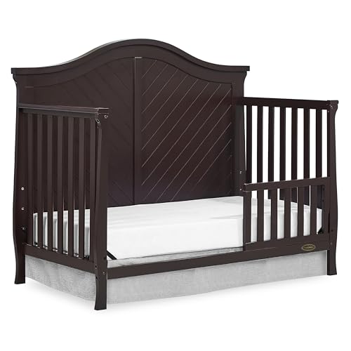 Image of Dream On Me Toddler Guard Rail for Convertible Crib, Solid Wood Bed Rail for Toddler Bed Conversion, Chocolate