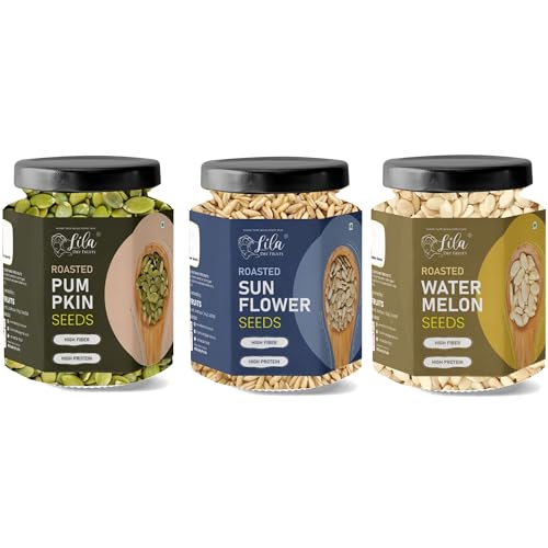 Image of LILA DRY FRUITS Roasted Pumpkin Sunflower Watermelon Seeds Combo Pack 300 Grams (100g x 3) | Super Snack Trio | Crunchy Roasted Seeds Mix | Healthy Daily Snacking Option Perfect for Gifting