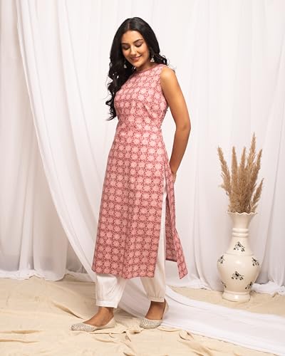 Image of FIORRA Womens Cotton Straight Fit Floral Printed Kurta