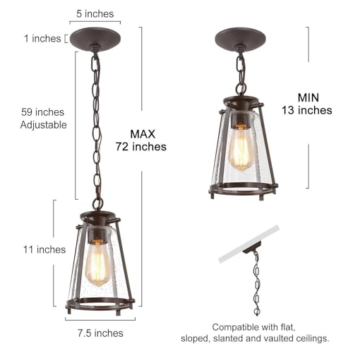 LALUZ-Farmhouse-Pendant-Light-Fixtures-Rustic-Hanging-Pendant-Lighting-with-Seeded-Glass-Shade-for-Kitchen-Island-Bedroom-Foyer-and-Entryway-Brown LALUZ Farmhouse Pendant Light Fixtures Rustic Hanging Pendant Lighting with Seeded Glass Shade for Kitchen Island Bedroom Foyer and Entryway Brown