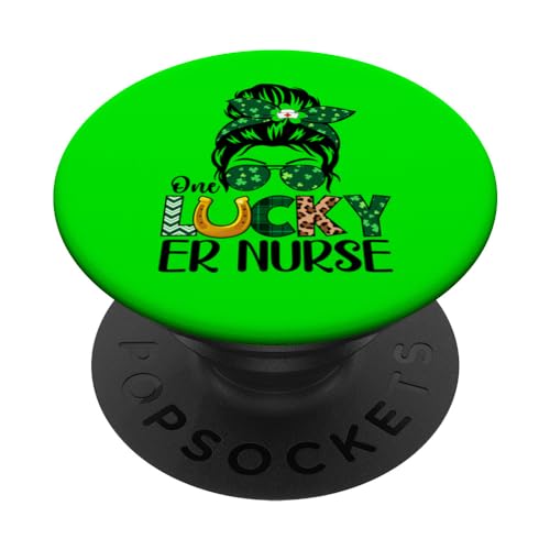 Er Nurse Messy Bun One Lucky St Patricks Day Women Shamrock PopSockets Swappable PopGrip