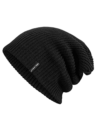 MELASA Fisherman Beanie for Men Women, Slouchy Beanie Winter Knit Cap, Trawler Beanie Watch Hat, Daily Stocking Cap Beanie (Black)
