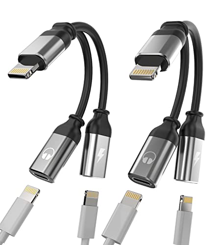Adaptador de Auriculares para iPhone (2 Unidades) Adaptador Lightning Dual para Apple Splitter Audio y Cargador de Carga Auriculares 2 en 1 Dongle Jack Cable de Auriculares Compatible con teléfono 13