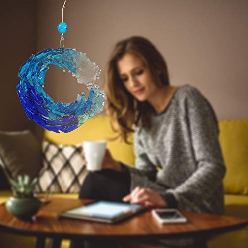 Fewear 5/8inch Fused Glass Crashing Ocean Wave Art, Fused Glass Ocean Suncatcher Ornament Glass Wave Sun Catcher, 2 Size (5inch)