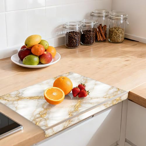 Tabla de cortar acrílica con borde elevado 41.91 x 34.04 cm, blanca con detalles dorados, antideslizante, para cocina y protección de encimeras miniatura 6